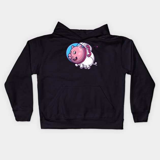 Cute Pig Astronaut Floating Cartoon Kids Hoodie by Catalyst Labs